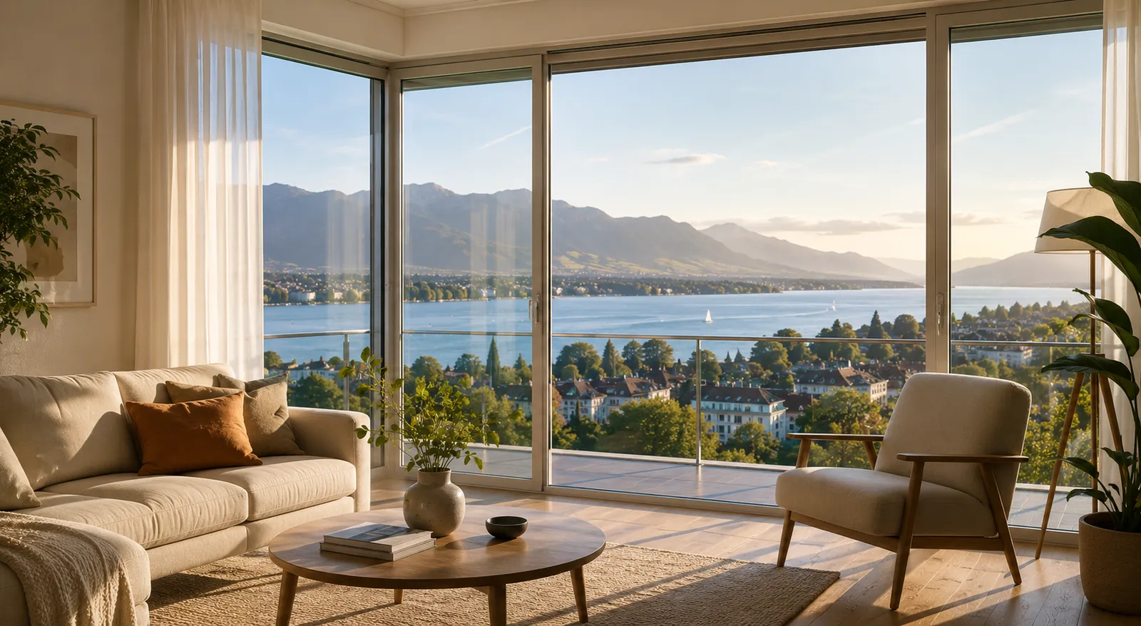 Helles Wohnzimmer mit Seeblick
