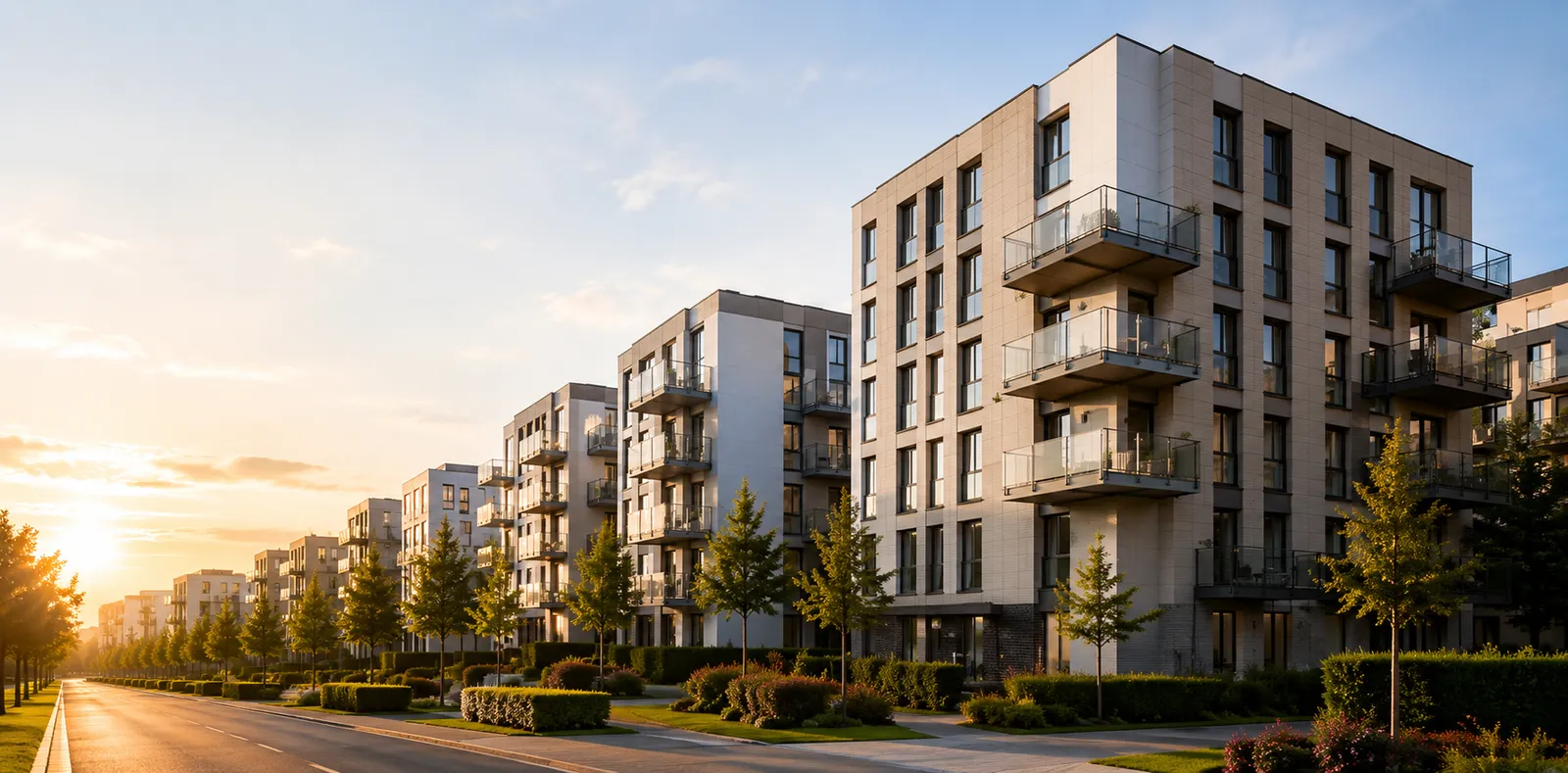 Moderne Wohnsiedlung in Zürich in der Abendsonne