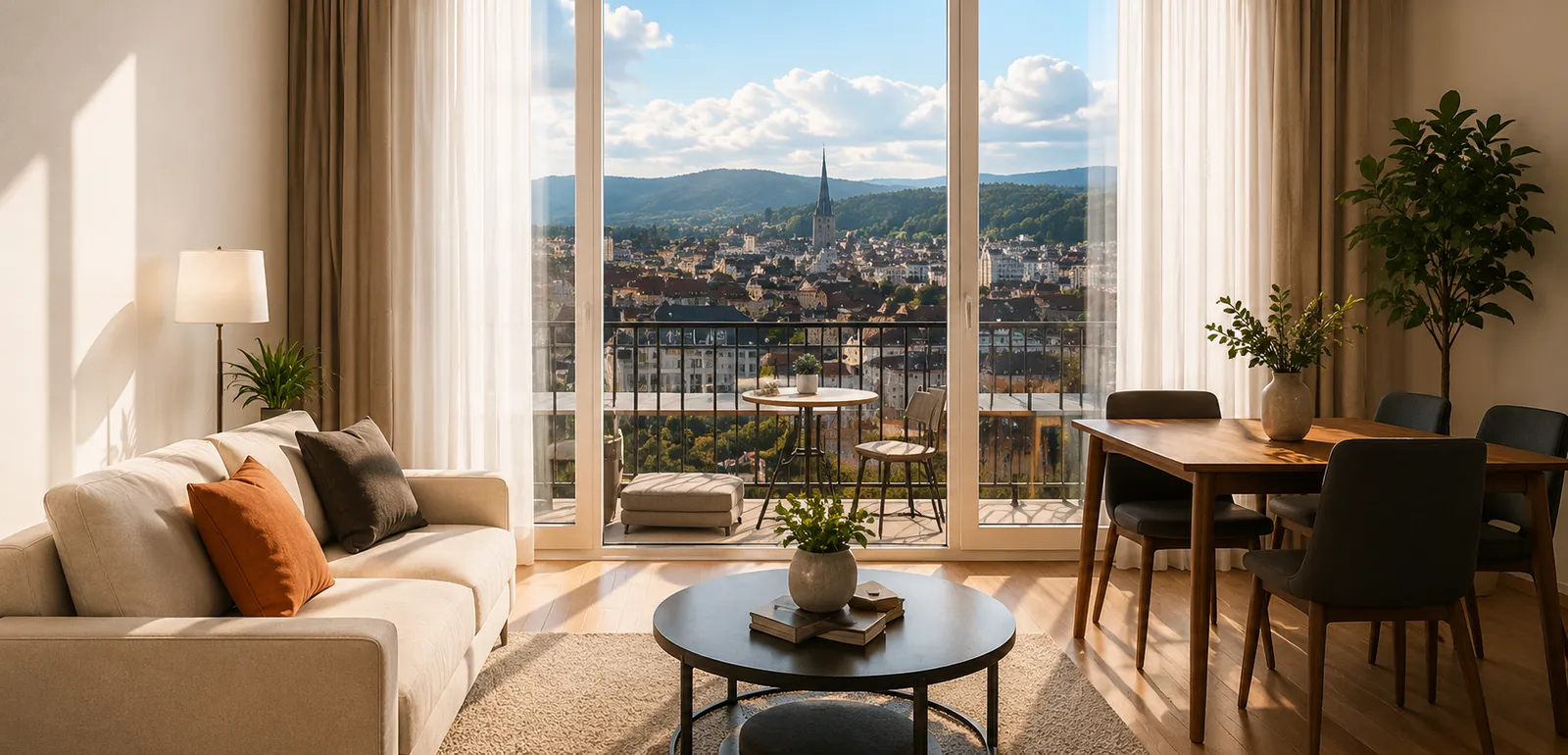Helles Wohnzimmer mit Seeblick